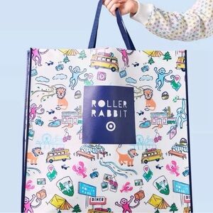 Roller Rabbit Multicolor Illustrated Tote with Navy Trim
